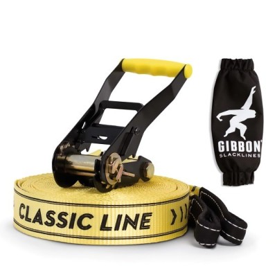 SLACKLINE GIBBON CLASSIC. 15m de largo y 50mm de ancho. 100% polester con correas de seguridad. Carga 4T.