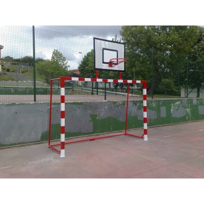 JUEGO DE PORTERIAS DE BALONMANO/FUTBOL SALA con tablero de minibasket