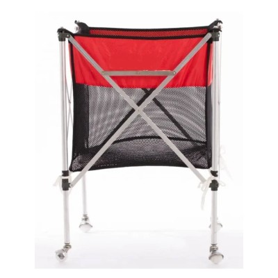 CARRO PORTABALONES ALUMINIO PLEGABLE PARA 10/12 balones. Medidas: 89x58 cm. (cesta de 56x56 cm.). Con ruedas