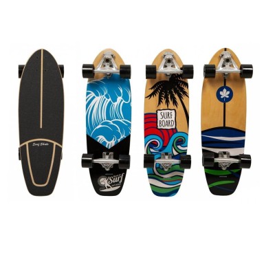 MONOPATIN SURF SKATEBOARD. WAVE, ALOHA O NATURA. Fabricado en madera de arce. Tabla de 75x23cm. Ejes fabricados en aluminio