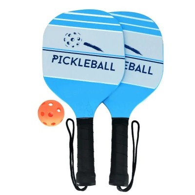 SET DE 2 PALAS DE PICKLEBALL fabricadas en madera con un agarre suave en la empuñadura. Incluye pelota perforada
