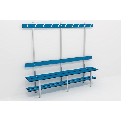 BANCO DE VESTUARIO con respaldo zapatero y perchero. Estructura de ACERO INOXIDABLE. A medida hasta 140cm