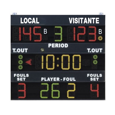 MARCADOR ELECTRONICO DE BALONCESTO. Via cable. Dimensiones: 200x180x9cm. Visibilidad 130m. Altura digito 30cm.