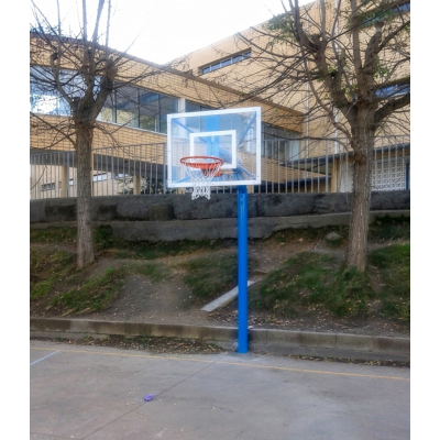 JUEGO CANASTAS MINIBASKET, mod. INDE, 1 COLUMNA tubo de 140x4 o 120x120x4 mm. Empotrables. Tableros de metacrilato de 10 mm