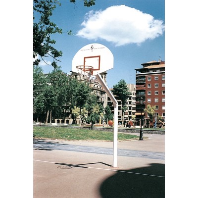 CANASTA DE 3 ON3, 1 COLUMNA tubo de 140x4 mm., empotrable. Altura BALONCESTO. Tablero de madera antihumedad de 40 mm.