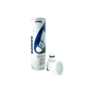 Tubo de 6 VOLANTINES BÁDMINTON SOFTEE corcho sintético y nylon.