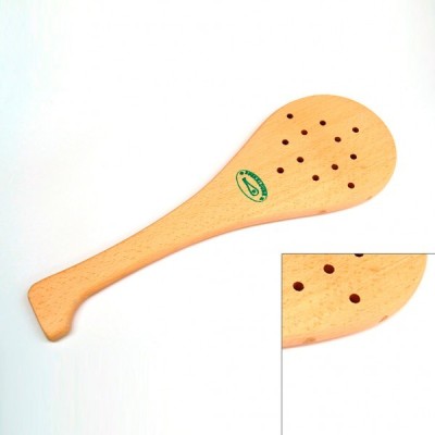 PALA de FRONTÓN PERFORADA. Economica para escuelas. Madera de haya con 3 pasadores. 50,5x17,5x18cm.