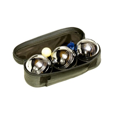 PETANCA de acero. Ø 73. Estuche de lona con 3 bolas y 1 boliche.