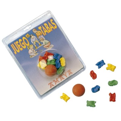 JUEGO TABAS plástico macizo: 8 tabas y 1 pelota.