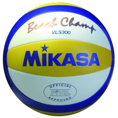 BALÓN VOLEY PLAYA MIKASA VLS-300. Cubierta de cuero. Amarillo-blanco-azul.