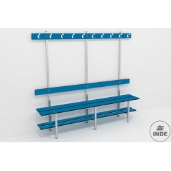 BANCO DE VESTUARIO con respaldo zapatero y perchero. Estructura de ACERO INOXIDABLE. A medida hasta 140cm