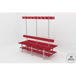 BANCO DE VESTUARIO DOBLE. Con respaldo zapatero y perchero. Estructura de ACERO INOXIDABLE de 30x30 mm. A medida hasta 140cm